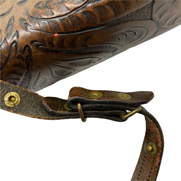 Tooled Leather Purse Boho Western Womens Brown Inner Pockets Crossbody Handbag - Picture 7 of 16